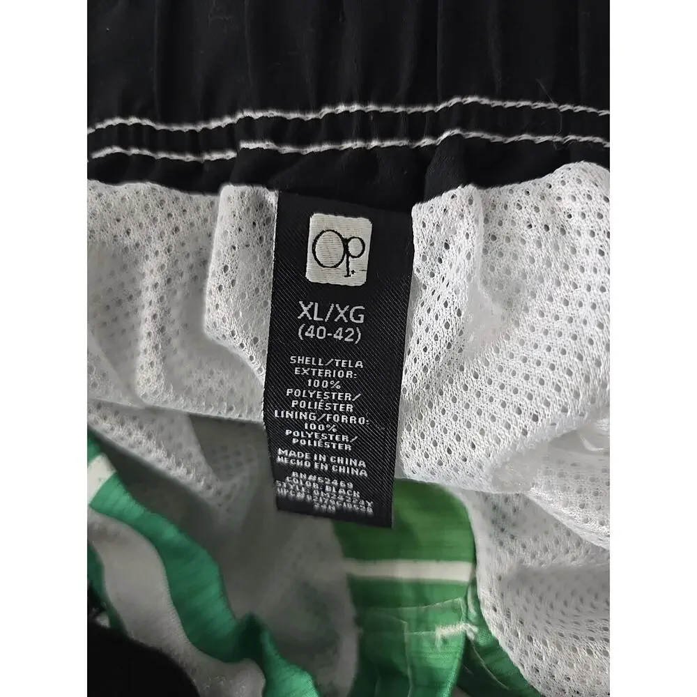 OP Ocean Pacific Rasta Swim Board Shorts Green‎ Red Pool XL Vacation Cruise